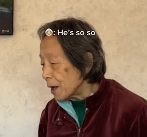 elderly woman saying "He's so so"